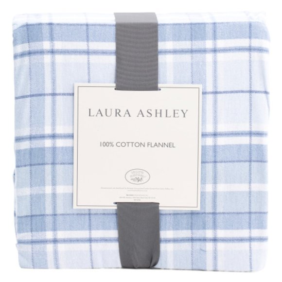 LAURA ASHLEY Flannel Mulholland Plaid Sheet Set - TWIN SIZE (BLUE WHITE PLAID) - Picture 1 of 2